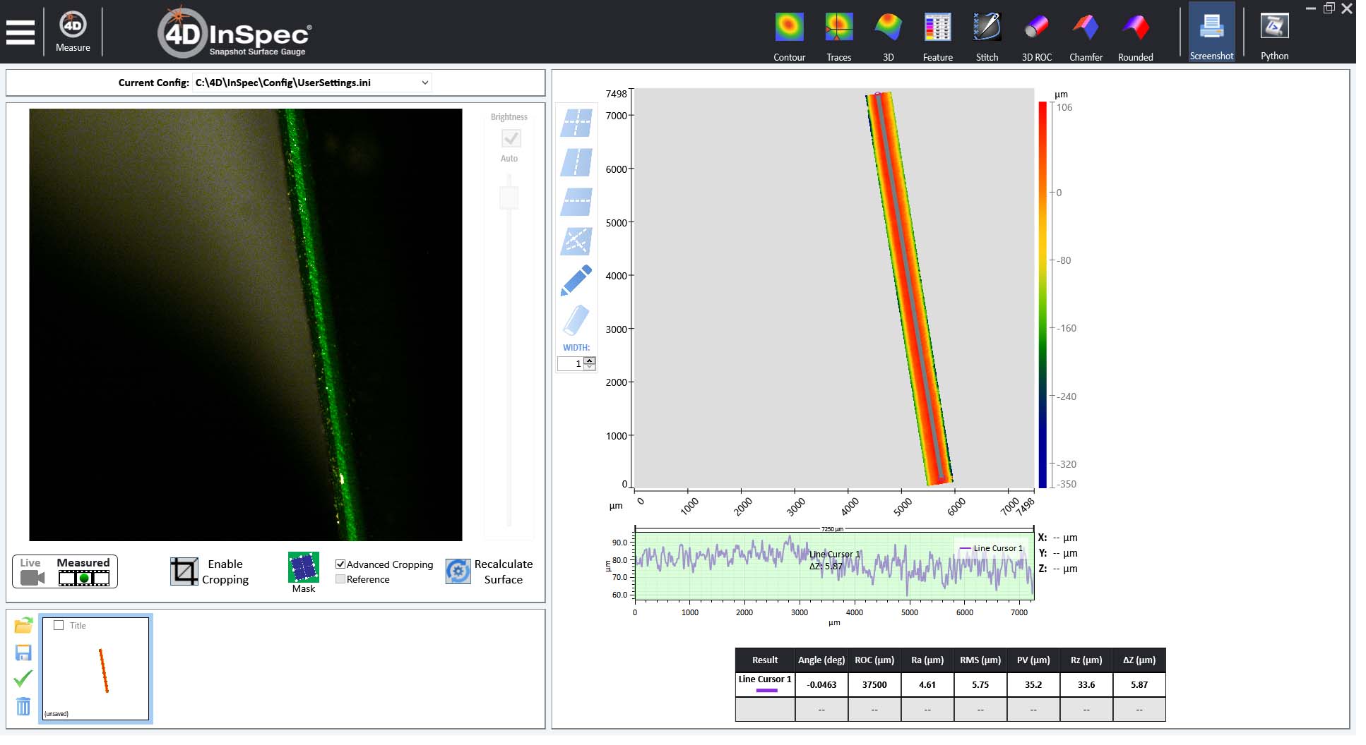 Cropped data calculates surface parameters based only on the data remaining.