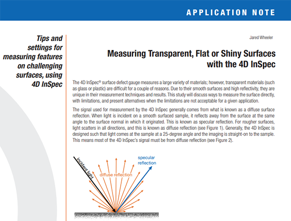 4D InSpec Application Note: Measuring Transparent, Flat or Shiny Surfaces