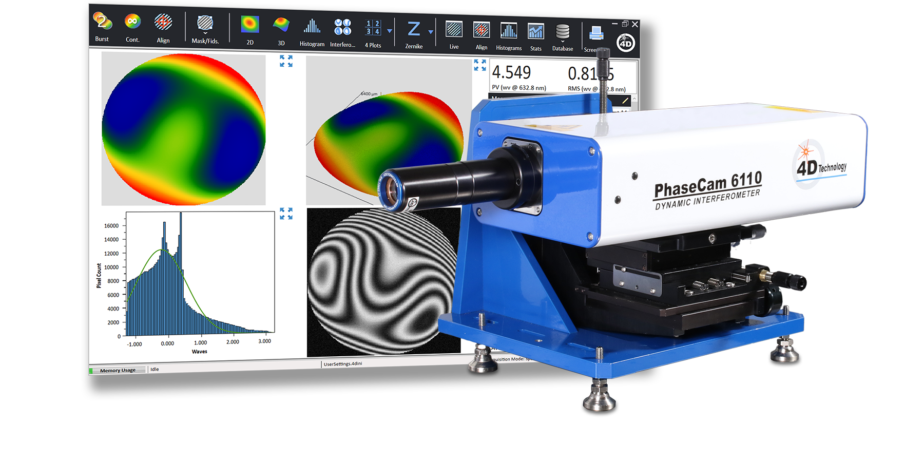 4D Technology PhaseCam 6110 High Performance Dynamic Twyman Green Laser Interferometer