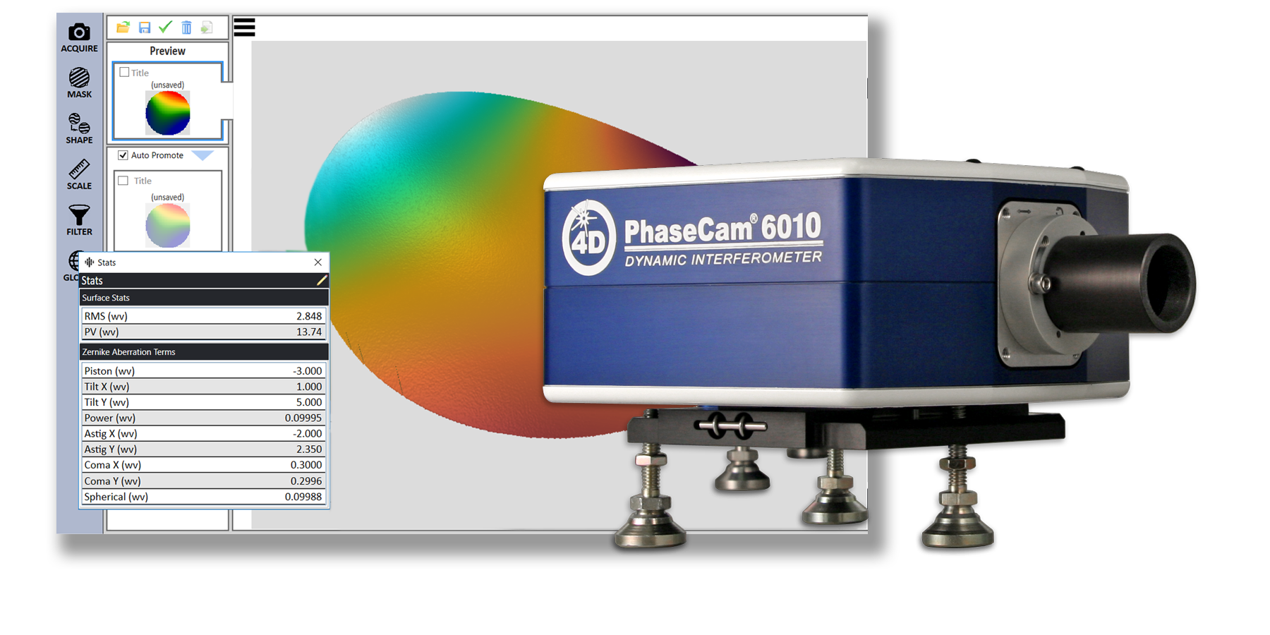 Laser Interferometer - 4D Technology PhaseCam 6010 Compact Twyman-Green Laser Interferometer