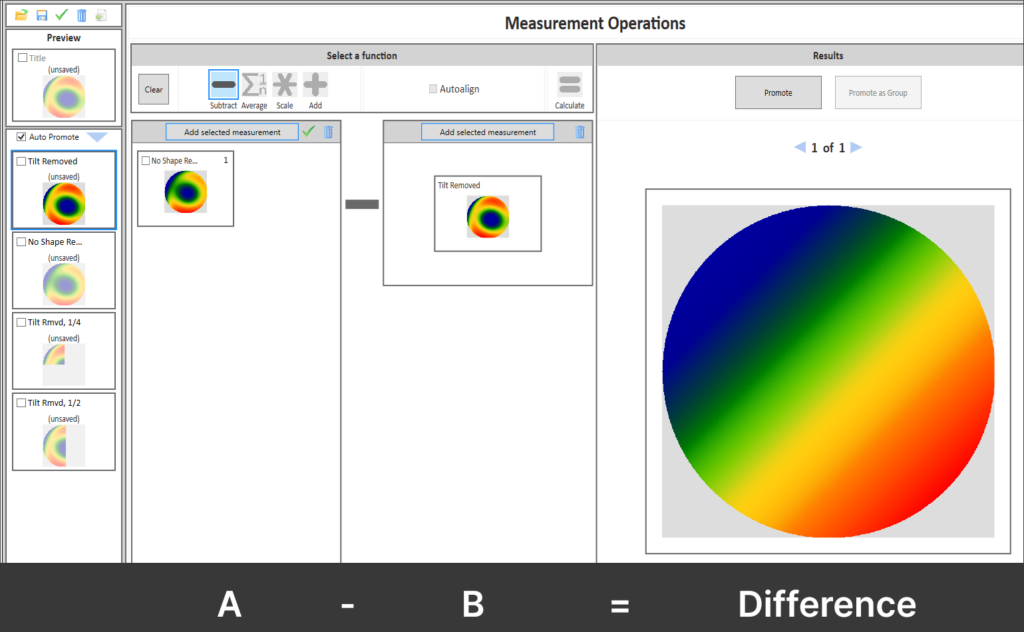 Interferometer Analysis Software - 4Sight Focus Dataset Subtraction