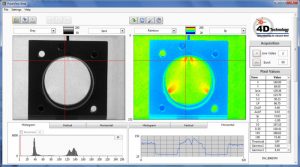 PolarView map of birefringence in an optic due to stress induced by a 3-point mounting fixture.